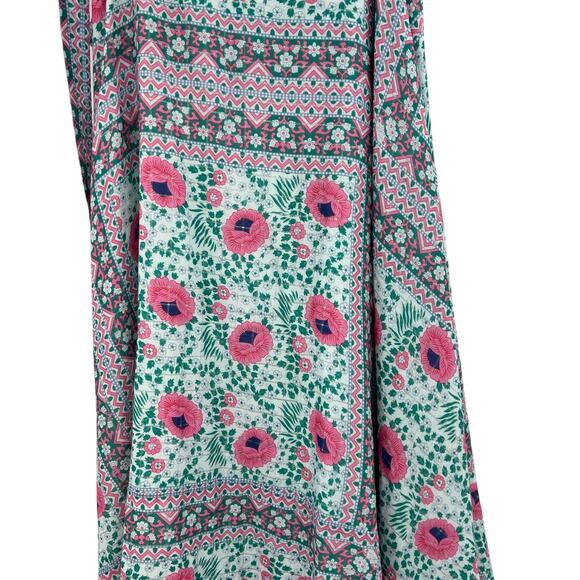 Fox in Gown Wrap Skirt Midi Floral Print‎ Teal Green Pink Size Medium Large - Picture 7 of 12